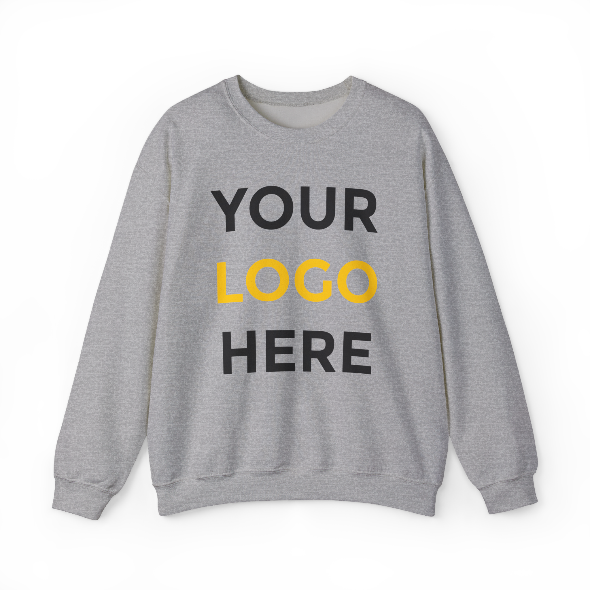 Gray crewneck sweatshirt with custom logo placeholder