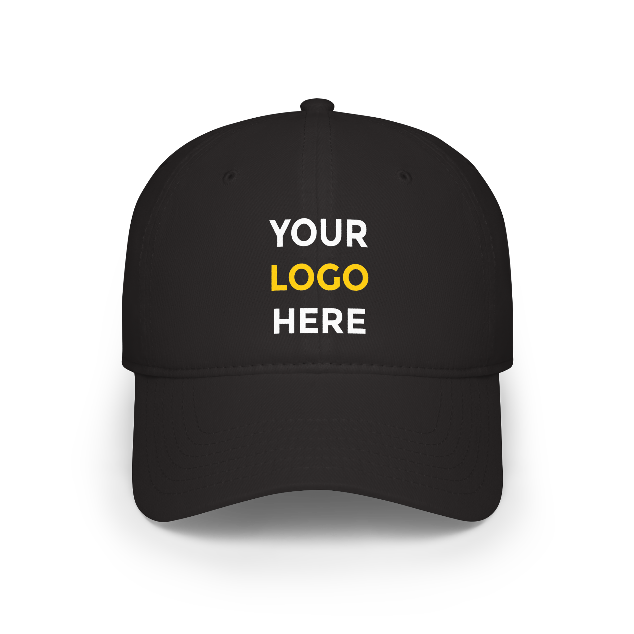 Black baseball hat with custom logo placeholder