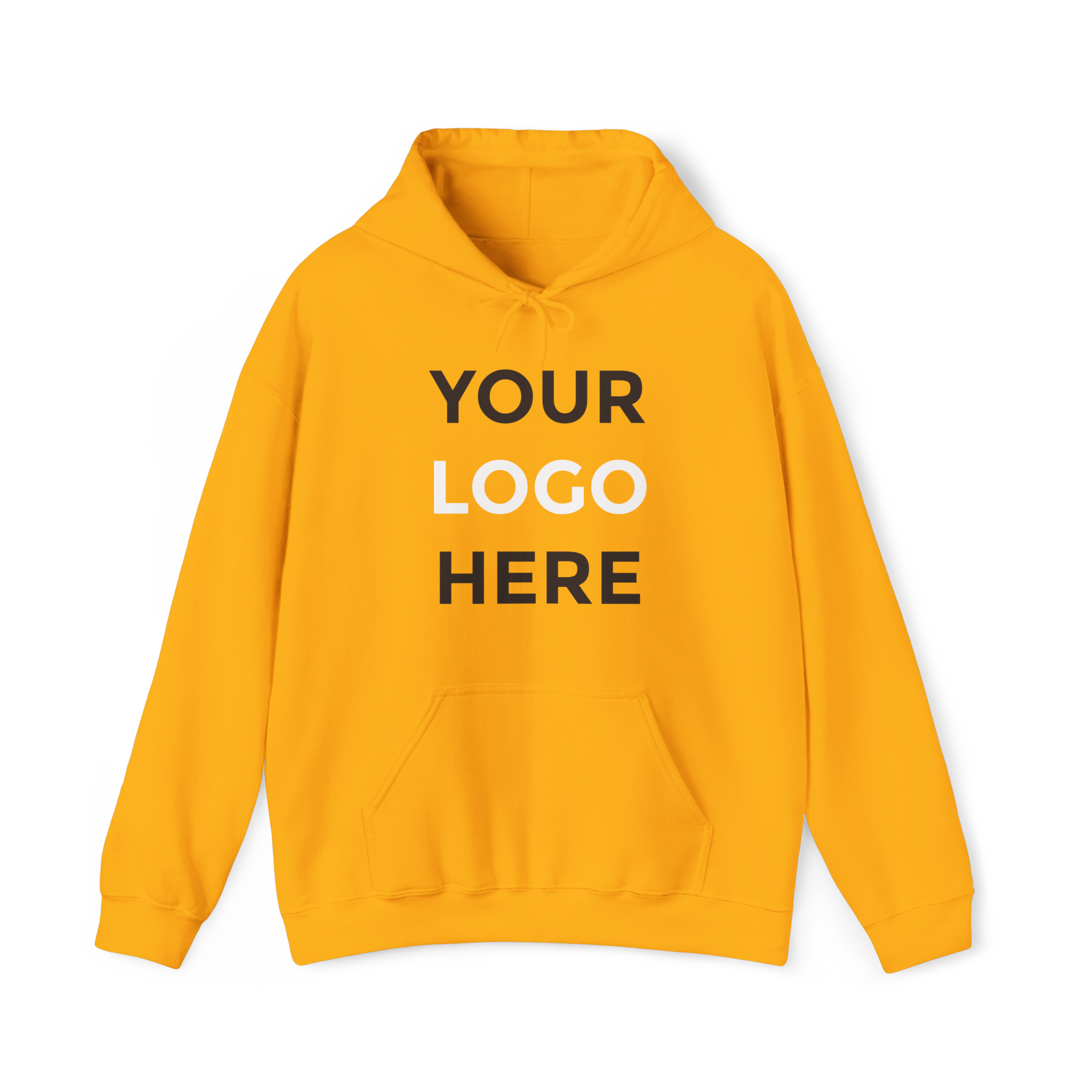Gold unisex hoodie with custom logo placeholder